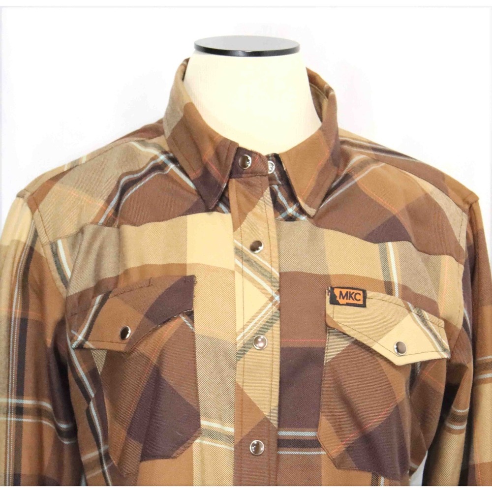 Dixxon Montana Knife Company Brown Plaid Pearl Snap L/S Shirt Womens Size Large - Picture 2 of 5